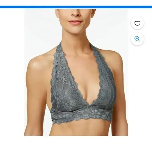 Free People Womens Gray Galloon Lace Halter Bra size medium - Picture 3 of 6